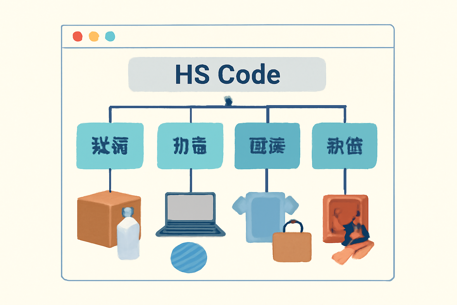 HS Code 依材質功能用途與規格分類示意圖